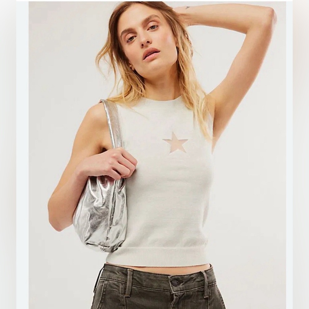 Free people star shine silver knit tank